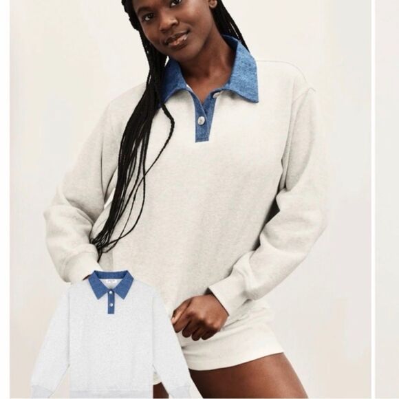 Parke Tops - Parke Denim Collar Sweat Rugby Sweatshirt